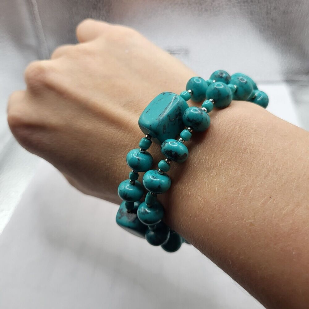 Set Of 2 Chunky Genunie Turquoise Bracelets